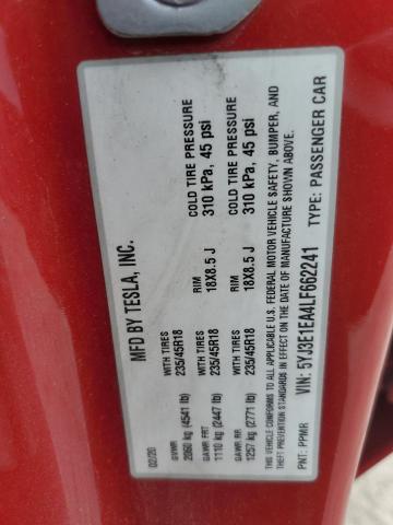 2020 TESLA MODEL 3 5YJ3E1EA4LF662241