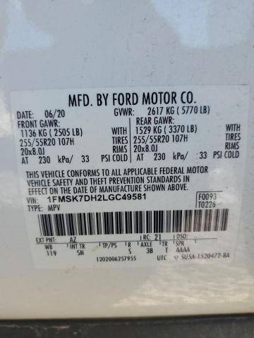 2020 FORD EXPLORER X 1FMSK7DH2LGC49581