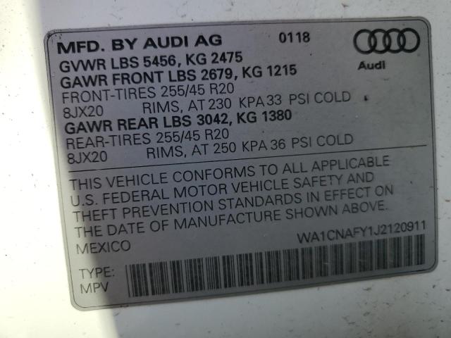 2018 AUDI Q5 PRESTIG WA1CNAFY1J2120911