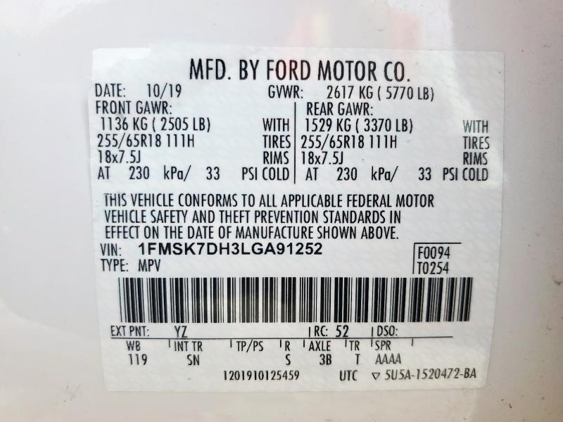 2020 FORD EXPLORER X - 1FMSK7DH3LGA91252