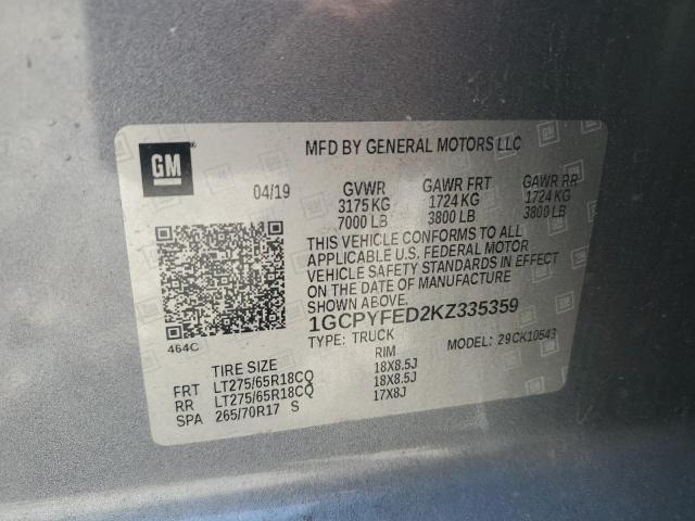 2019 CHEVROLET SILVERADO - 1GCPYFED2KZ335359