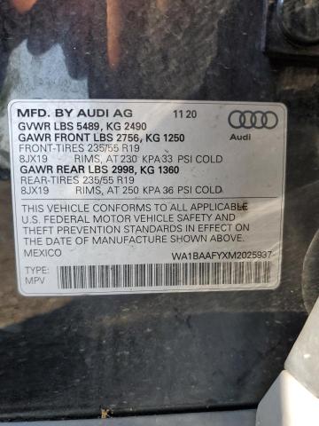 2021 AUDI Q5 PREMIUM WA1BAAFYXM2025937