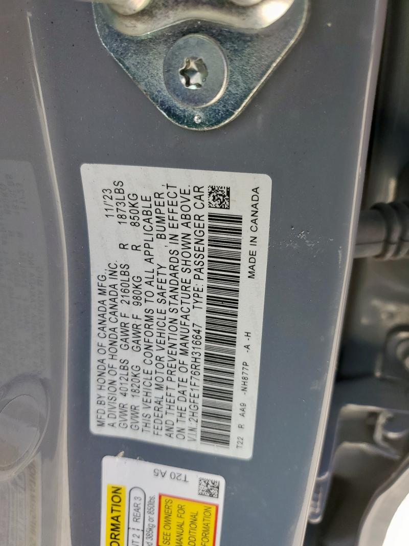 2024 HONDA CIVIC EX 2HGFE1F76RH316647