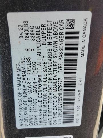2022 HONDA CIVIC SPOR - 2HGFE2F59NH579777