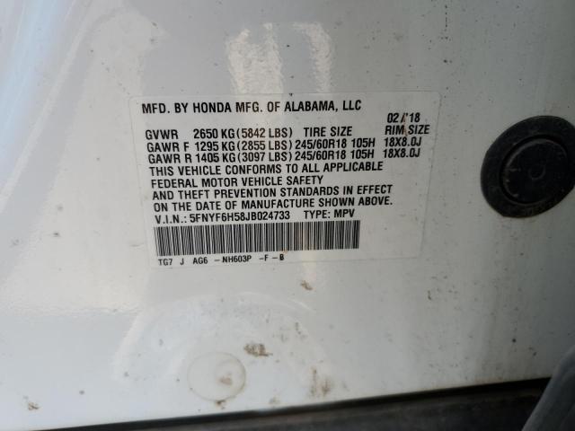2018 HONDA PILOT EXL 5FNYF6H58JB024733