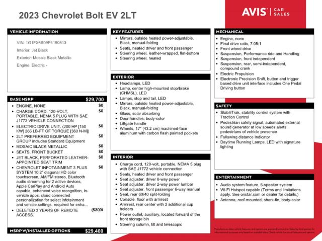 2023 CHEVROLET BOLT EV 2L 1G1FX6S09P4190513