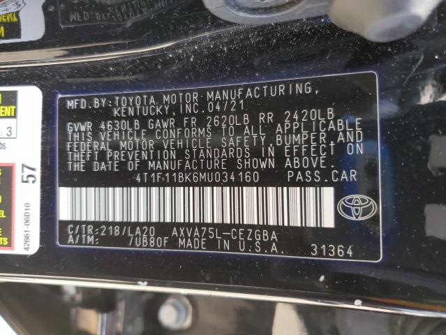 2021 TOYOTA CAMRY 4T1F11BK6MU034160