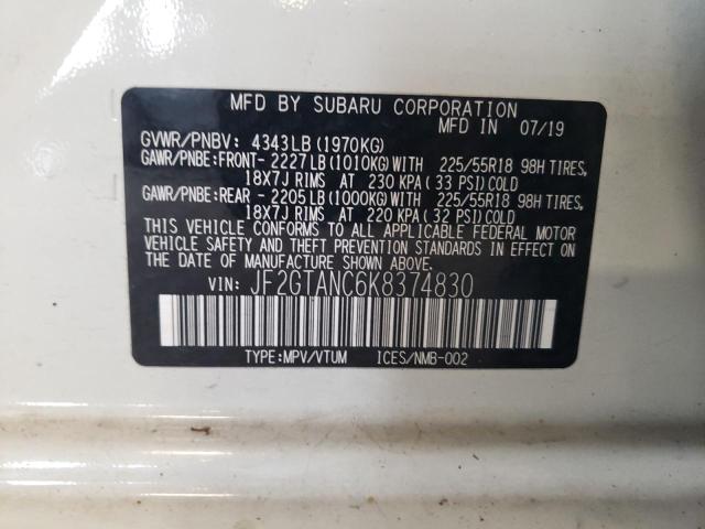 2019 SUBARU CROSSTREK JF2GTANC6K8374830