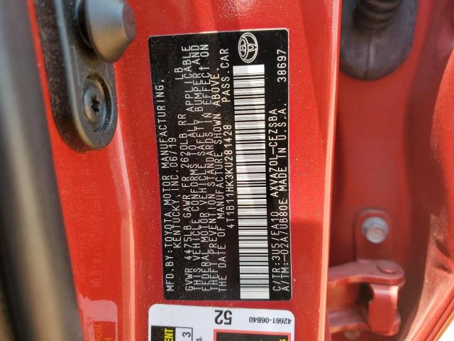 2019 TOYOTA CAMRY L 4T1B11HK3KU281428