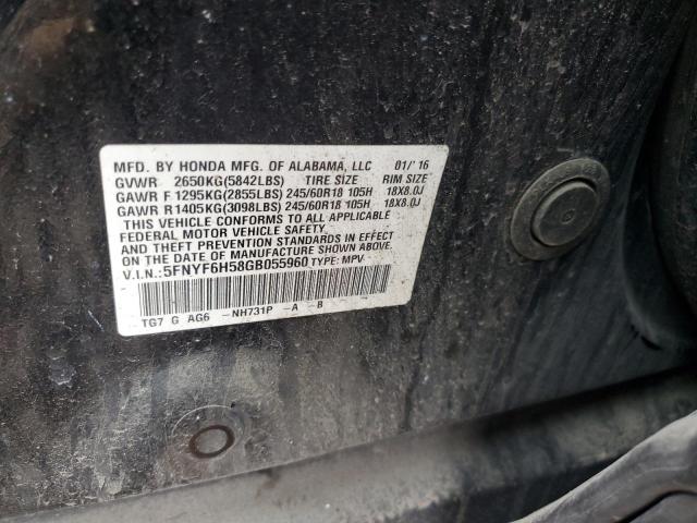 2016 HONDA PILOT EXL 5FNYF6H58GB055960