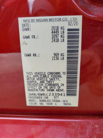 2020 NISSAN ALTIMA SV 1N4BL4DW9LC233941