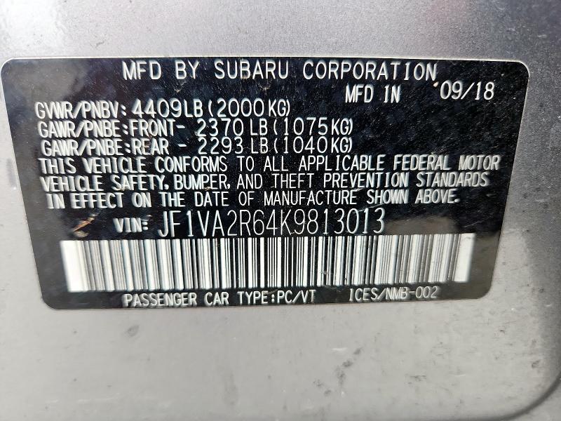 2019 SUBARU WRX STI JF1VA2R64K9813013