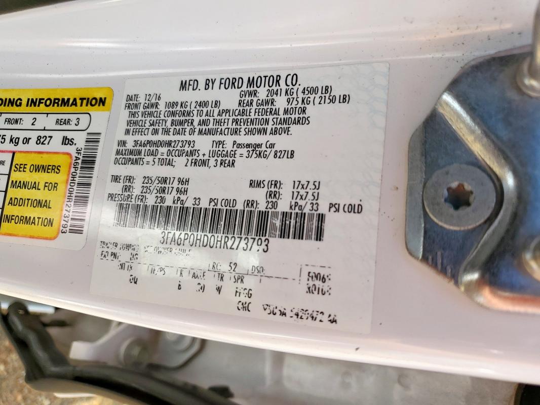 2017 FORD FUSION SE - 3FA6P0HD0HR273793