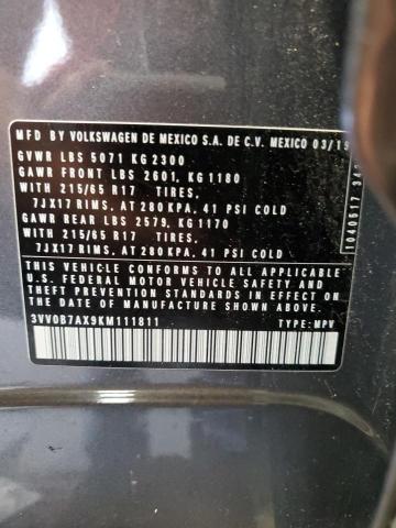 2019 VOLKSWAGEN TIGUAN S 3VV0B7AX9KM111811