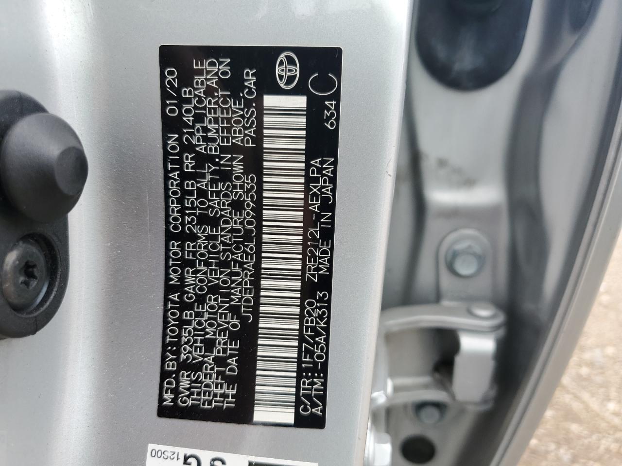 Lot #3316054218 2020 TOYOTA COROLLA LE