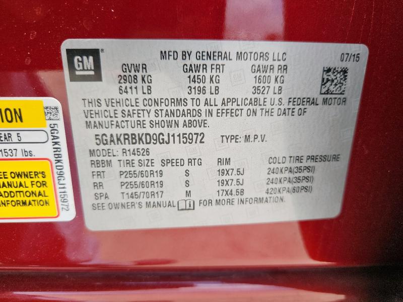 2016 BUICK ENCLAVE 5GAKRBKD9GJ115972