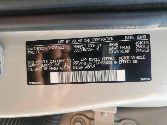 2019 VOLVO S60 T5 MOM 7JR102FK3KG011952