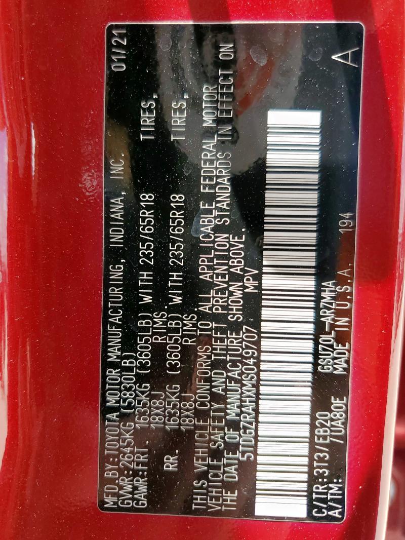2021 TOYOTA HIGHLANDER 5TDGZRAHXMS049707