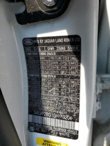 2016 LAND ROVER RANGE ROVE SALVP2BG1GH119204