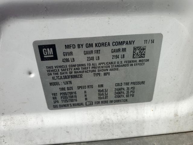 2015 CHEVROLET TRAX 1LT KL7CJLSB3FB086232
