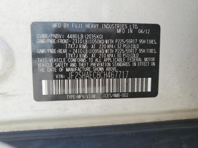 2012 SUBARU FORESTER L - JF2SHAEC8CH467717
