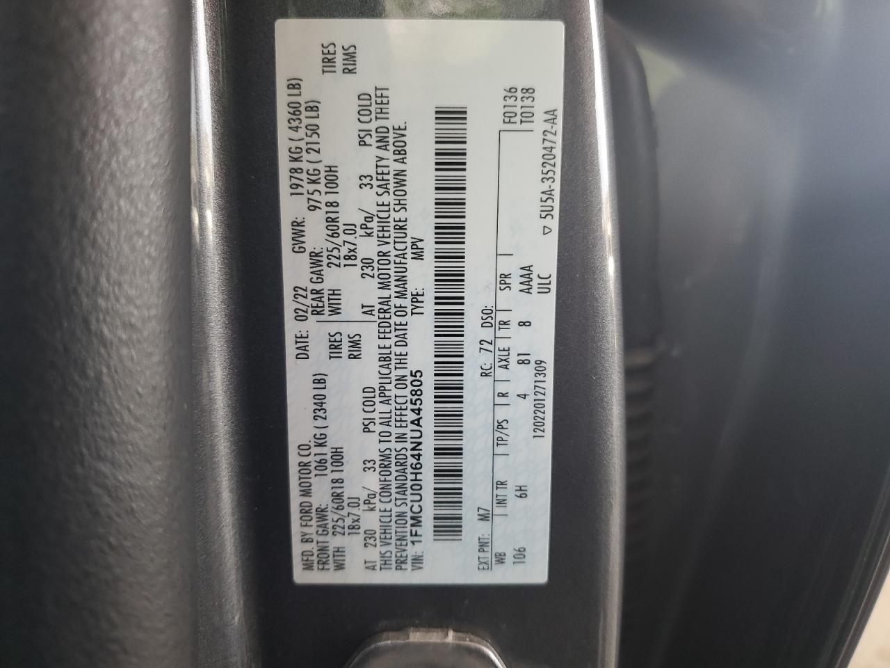 Lot #3311701262 2022 FORD ESCAPE SEL