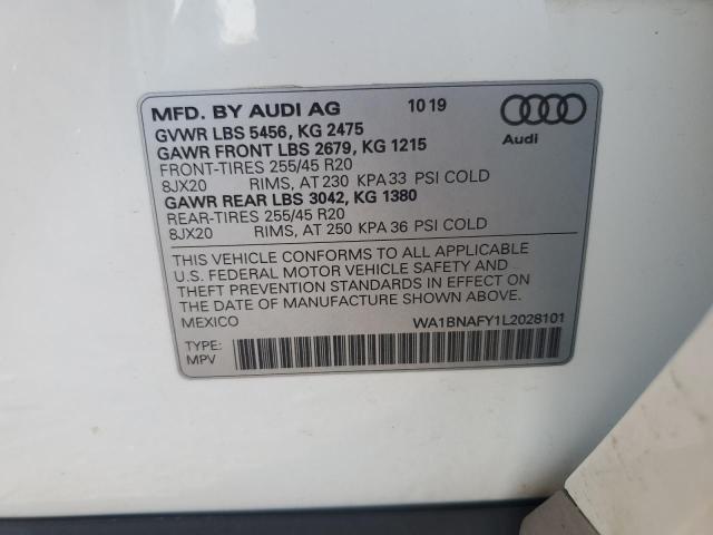 2020 AUDI Q5 PREMIUM WA1BNAFY1L2028101