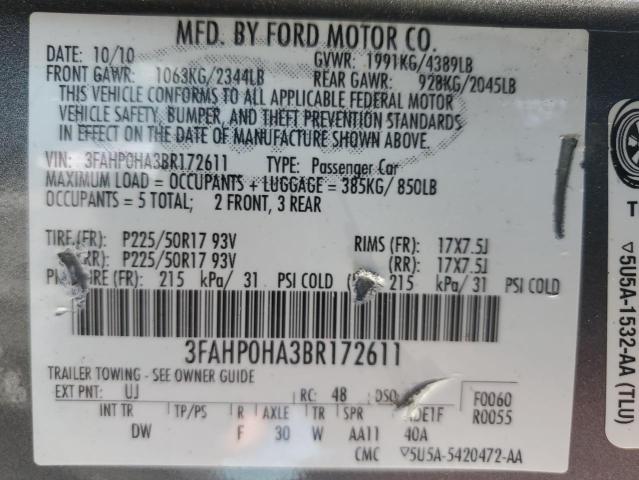 2011 FORD FUSION SE - 3FAHP0HA3BR172611