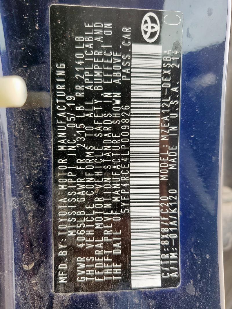 2020 TOYOTA COROLLA SE - 5YFP4RCE4LP009826