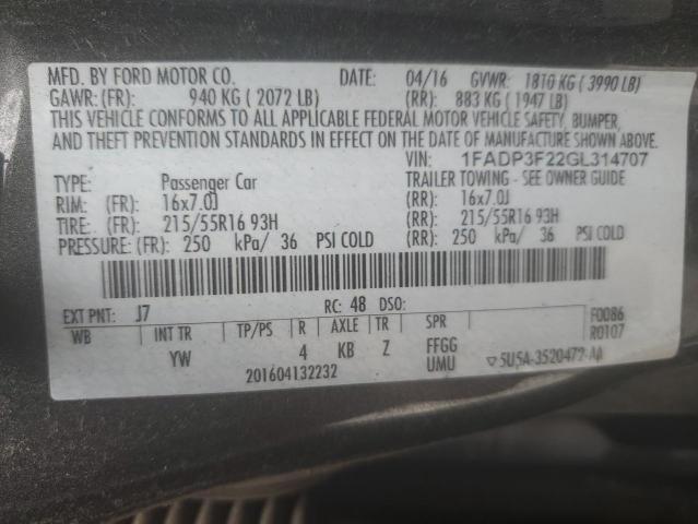 2016 FORD FOCUS SE - 1FADP3F22GL314707