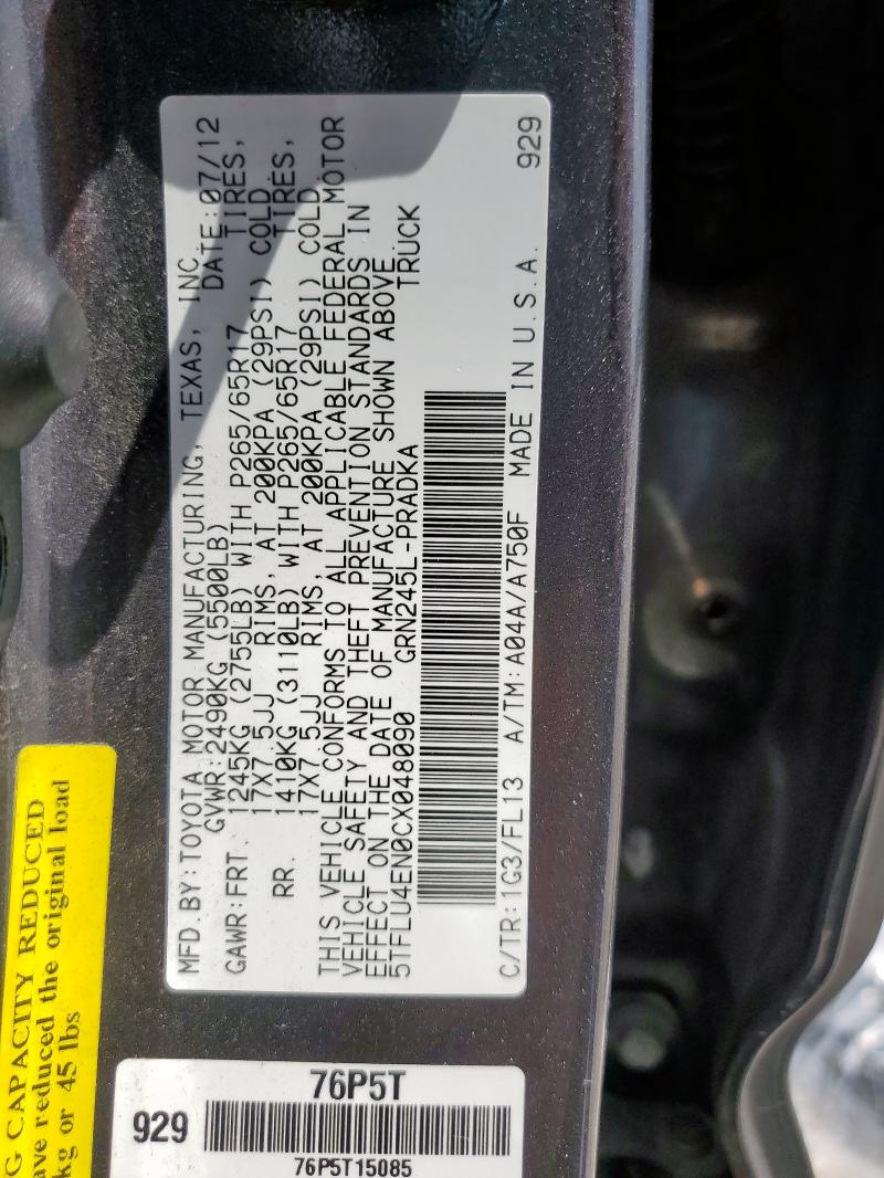 2012 TOYOTA TACOMA DOU - 5TFLU4EN0CX048090