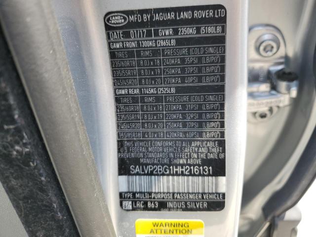 2017 LAND ROVER RANGE ROVE SALVP2BG1HH216131