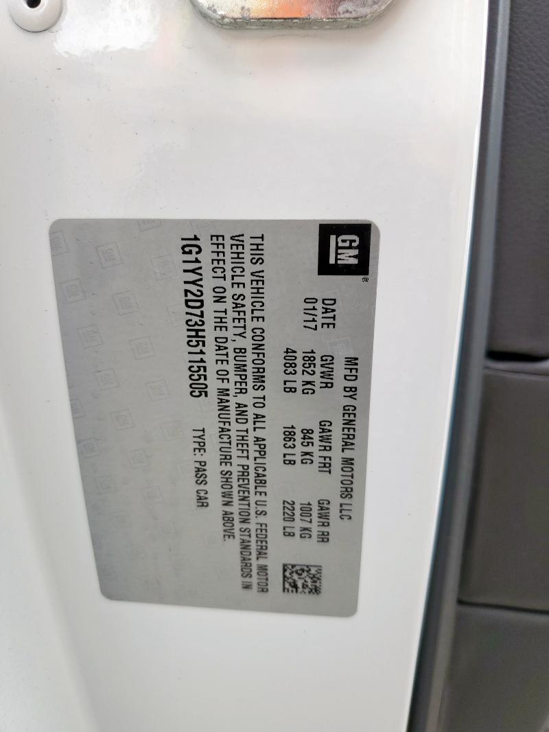 2017 CHEVROLET CORVETTE G 1G1YY2D73H5115505