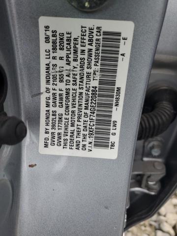 2016 HONDA CIVIC EXL 19XFC1F74GE220884