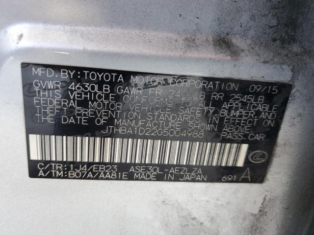 2016 LEXUS IS 200T JTHBA1D22G5004988