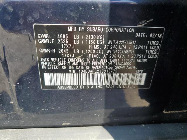2018 SUBARU OUTBACK 2. 4S4BSAFC2J3315775