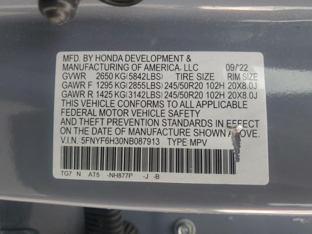 2022 HONDA PILOT SPOR 5FNYF6H30NB087913