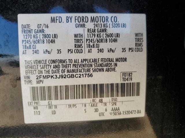2016 FORD EDGE SEL 2FMPK3J92GBC21756