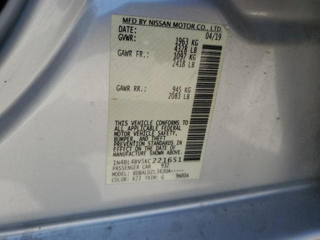 2019 NISSAN ALTIMA S - 1N4BL4BV5KC221651