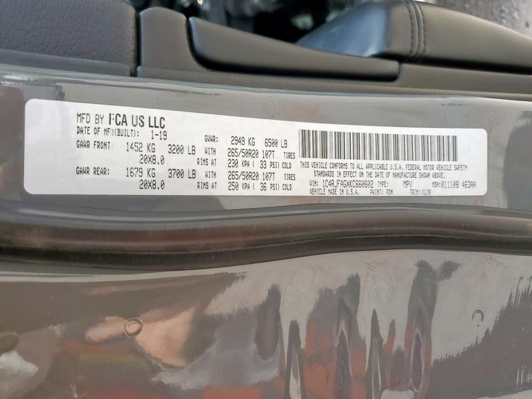 2019 JEEP GRAND CHEROKEE LAREDO 1C4RJFAGXKC660602