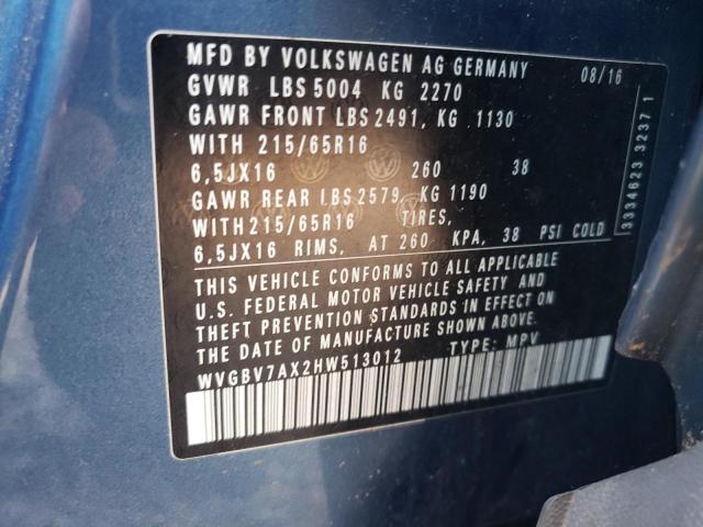 2017 VOLKSWAGEN TIGUAN S - WVGBV7AX2HW513012