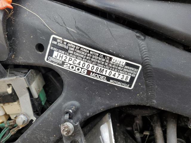 2008 HONDA CBR600 RR JH2PC40008M104738