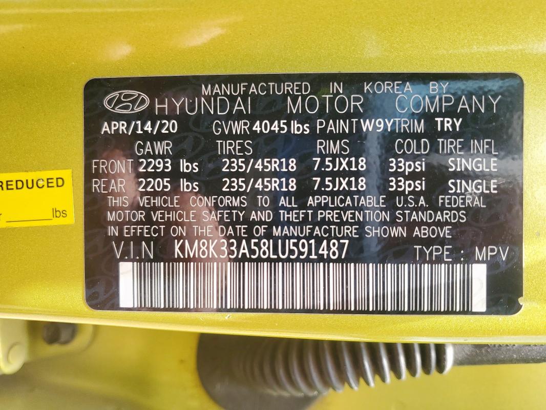 2020 HYUNDAI KONA LIMIT KM8K33A58LU591487