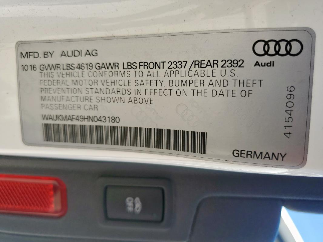 2017 AUDI A4 ULTRA P WAUKMAF49HN043180