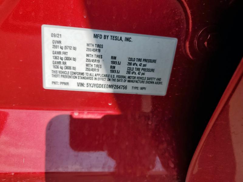 2021 TESLA MODEL Y 5YJYGDEE0MF264756