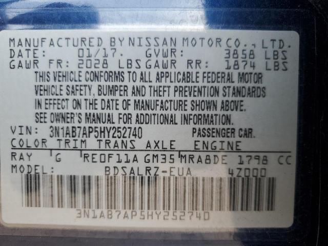 2017 NISSAN SENTRA S 3N1AB7AP5HY252740