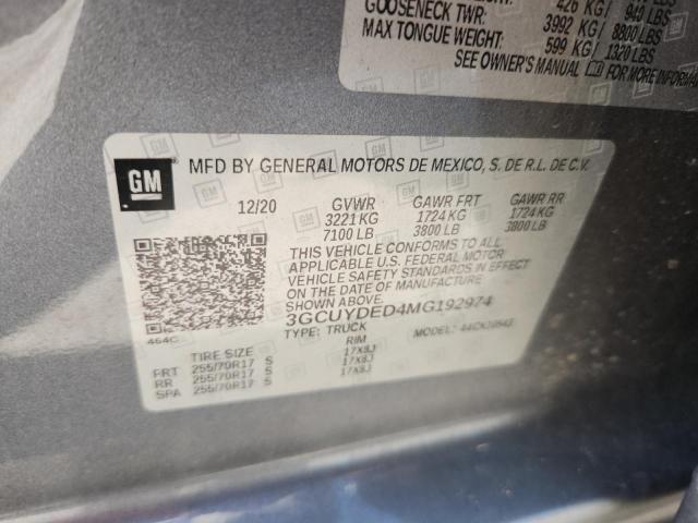 2021 CHEVROLET SILVERADO 3GCUYDED4MG192974