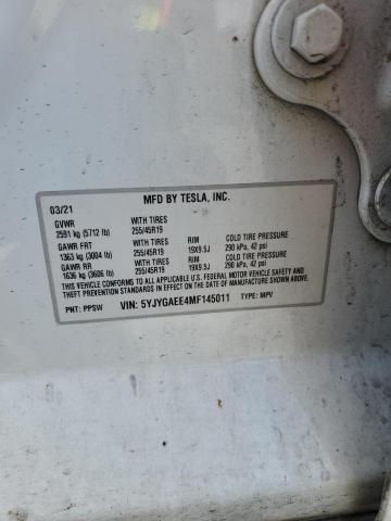 2021 TESLA MODEL Y 5YJYGAEE4MF145011