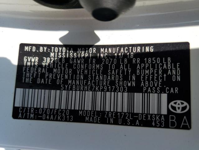 2019 TOYOTA COROLLA L - 5YFBURHE7KP917303