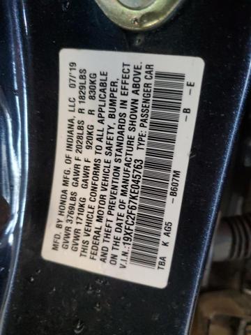 2019 HONDA CIVIC LX 19XFC2F67KE045763